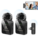 PULUZ Kabelloses Lavaliermikrofon für Type-C Telefon, Type-C Empfänger und Dualmikrofone, Type-C 2 TX + 1 RX
