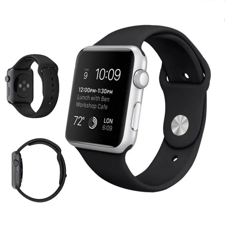 3-in-1-Armband aus Kautschuk mit Dornschließe für Apple Watch Series 10 (42 mm), 9, 8 und 7 (41 mm), SE 3, SE 2, 6, SE, 5 und 4 (40 mm) sowie 3, 2 und 1 (38 mm).