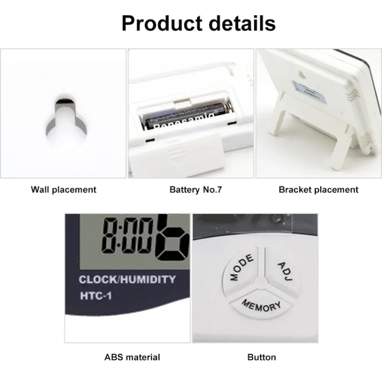 3,8 Zoll LCD Digitales Temperatur- und Feuchtigkeitsmessgerät mit Uhr/Kalender (HTC-1), HTC-1