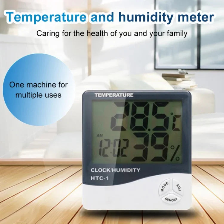 3,8 Zoll LCD Digitales Temperatur- und Feuchtigkeitsmessgerät mit Uhr/Kalender (HTC-1), HTC-1