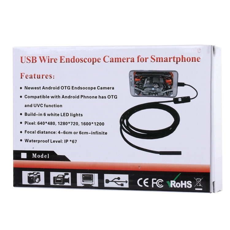 Wasserdichte Micro-USB Endoskop-Schlangenkamera mit 6 LEDs für OTG Android-Handy, Länge: 1m, Linsendurchmesser: 7mm, 7mm