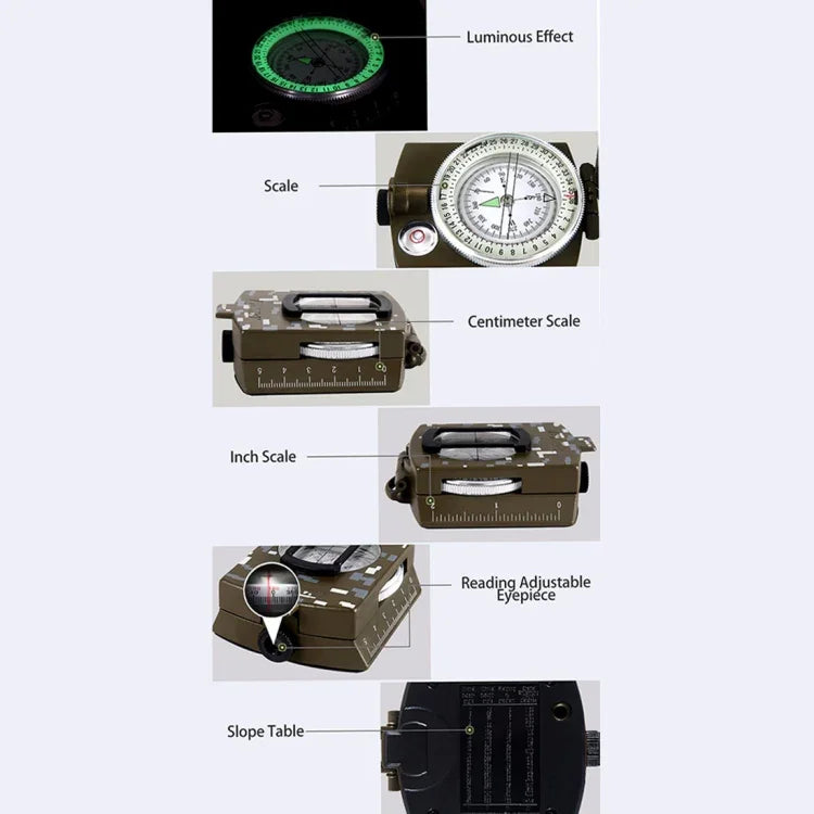 GoldGood DC60-2A Outdoor Multifunktions-Militär-Reise-Geologie-Taschen-Prismen-Kompass mit Leuchtanzeige (Armeegrün), DC60