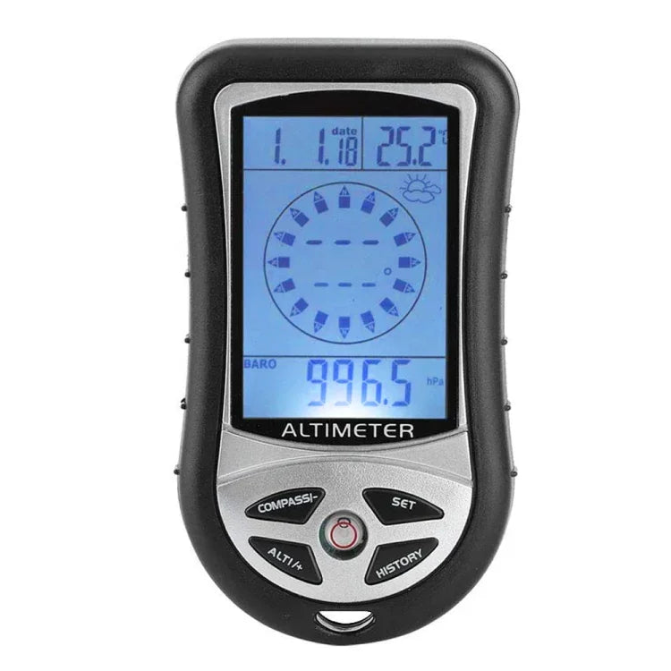 8 in 1 (Höhenmesser + Wetter + Höhe + Kompass + Thermometer + Uhr + Kalender + LED-Hintergrundbeleuchtung) Multifunktions-Digital-Höhenmesseruhr Kompass, 8 in 1