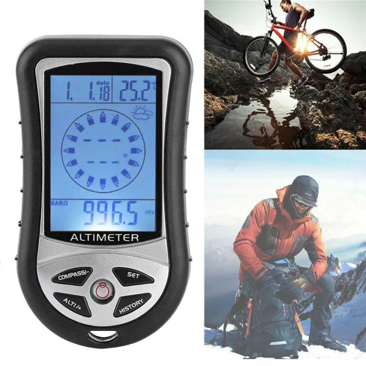 8 in 1 (Höhenmesser + Wetter + Höhe + Kompass + Thermometer + Uhr + Kalender + LED-Hintergrundbeleuchtung) Multifunktions-Digital-Höhenmesseruhr Kompass, 8 in 1