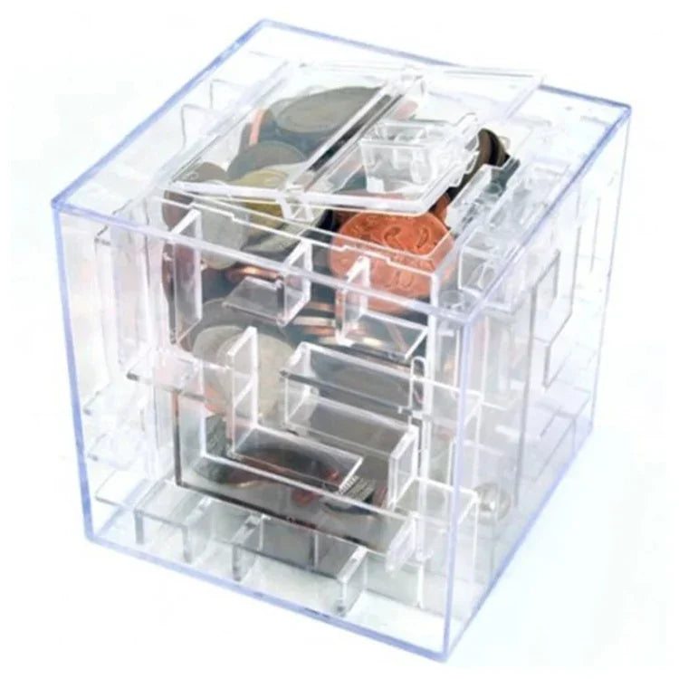 3D-Puzzle-Geldlabyrinth-Spardose, Geschenkbox mit transparentem Design, 3D-Puzzle-Sparmünze