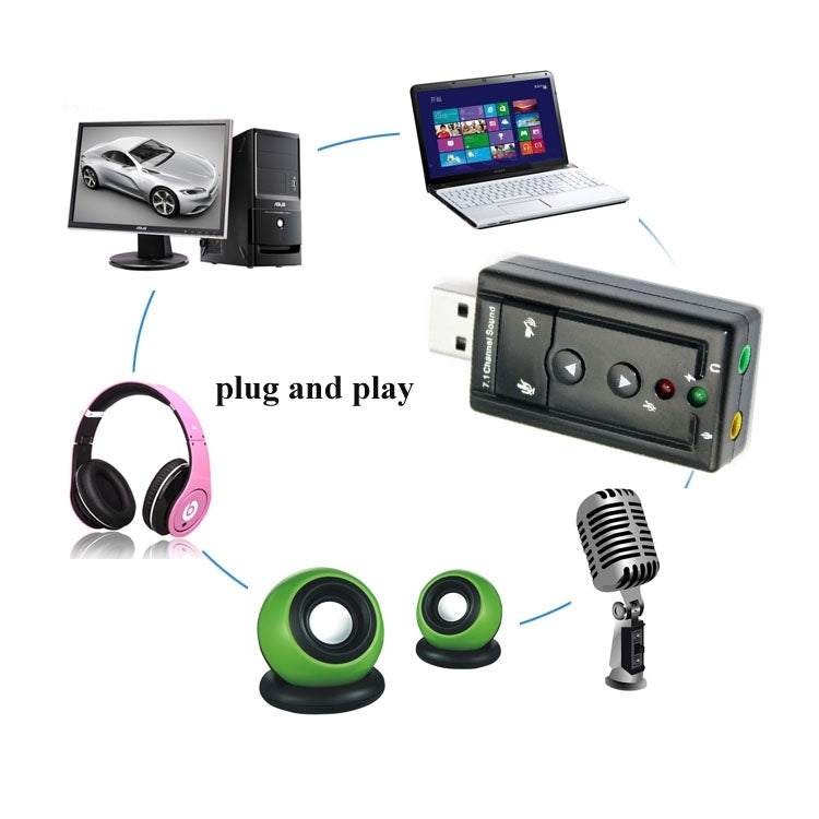 Externe USB 2.0 7.1-Kanal 3D Virtuelle Audio-Soundkarte Adapter, Kunststoff 7.1-Kanal Schwarz