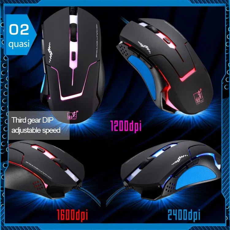 T7 Kabelgebundene optische Gaming-USB-Maus mit 3 wählbaren Farben, 1200 DPI, 1600 DPI und 2400 DPI
