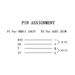2 x 2 Pin to 16 Pin OBDII Diagnostic Cable for Audi, 2 x 2 Pin to 16 Pin