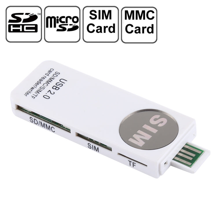 USB Universeller Kartenleser, Unterstützt SD / MMC / SIM / TF Karte, Weiß