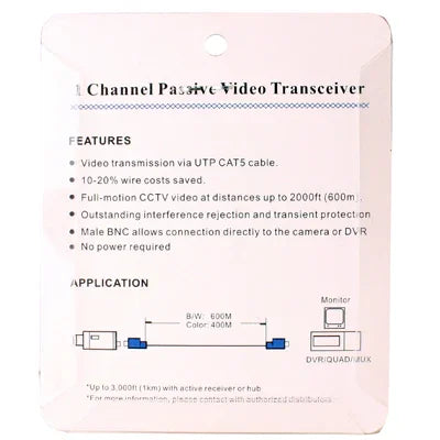2 Stück 1-Kanal passiver Video-Balun UTP BNC Cat5 Transceiver, X202E