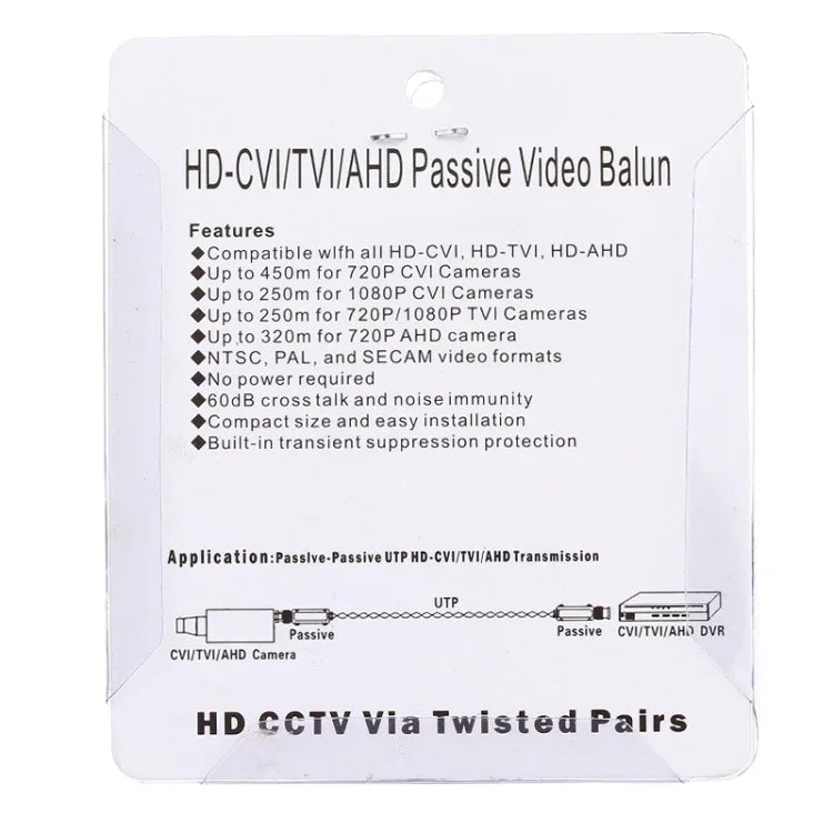 2 Stück 202E-HD CVI/TVI/AHD 1-Kanal Passiver Video-Balun Koaxialadapter, 202E-HD