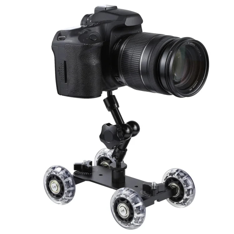 Bodentisch-Video-Slider-Schienenwagen für DSLR-Kameras, Schwarz