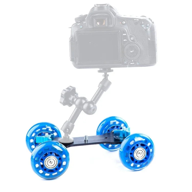DEBO Kamerawagen der ersten Generation / Bodentisch-Video-Slider für DSLR-Kameras / Camcorder, Blau