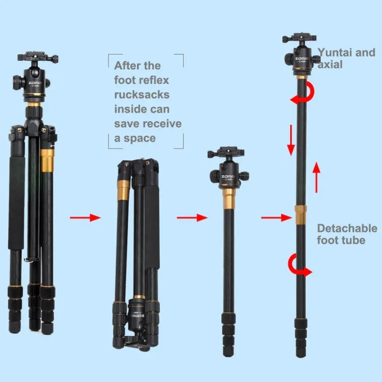 ZOMEI Z688 Tragbares professionelles Reisestativ aus Magnesiumlegierung mit Kugelkopf für Digitalkameras, Z688