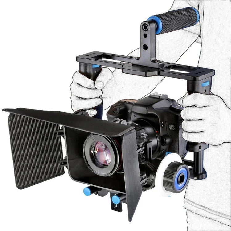 YELANGU YLG1103A-B Kamerakäfig-Stabilisator mit großem Griff + Mattebox-Kit für DSLR-Kameras / Videokameras