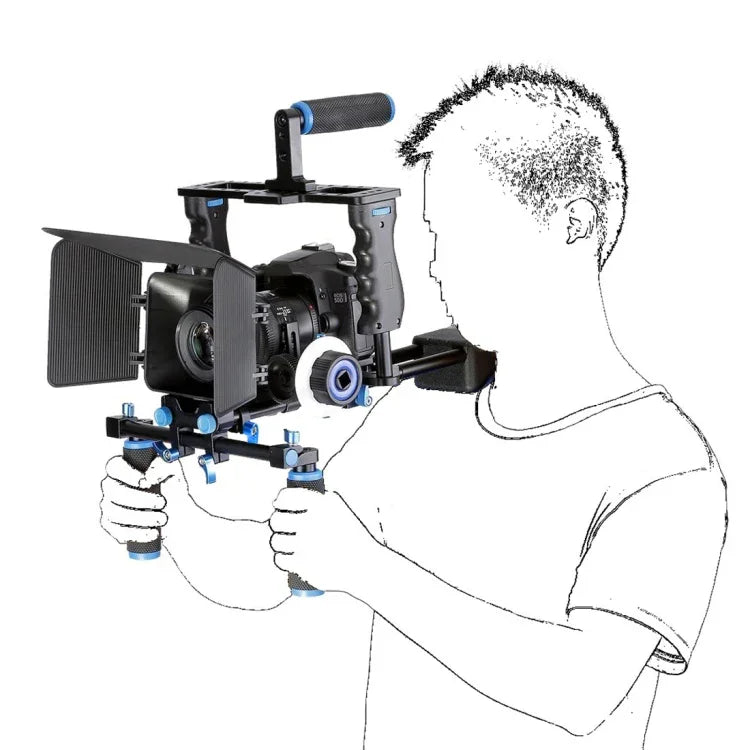 YELANGU YLG1103A-A Schulterhalterung mit zwei Griffen + Kamerakäfig-Stabilisator-Kit mit Matte Box für DSLR-Kameras / Videokameras