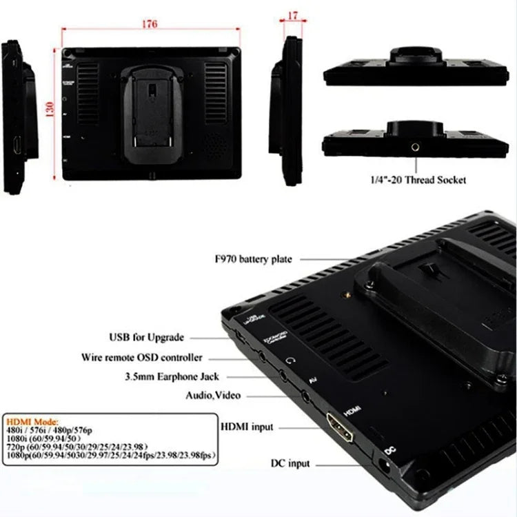 FEELWORLD FW-759 7-Zoll-Slim-Design-Kamera-Feldmonitor (1280 x 800 Pixel) mit HDMI- und 1080p-Auflösung