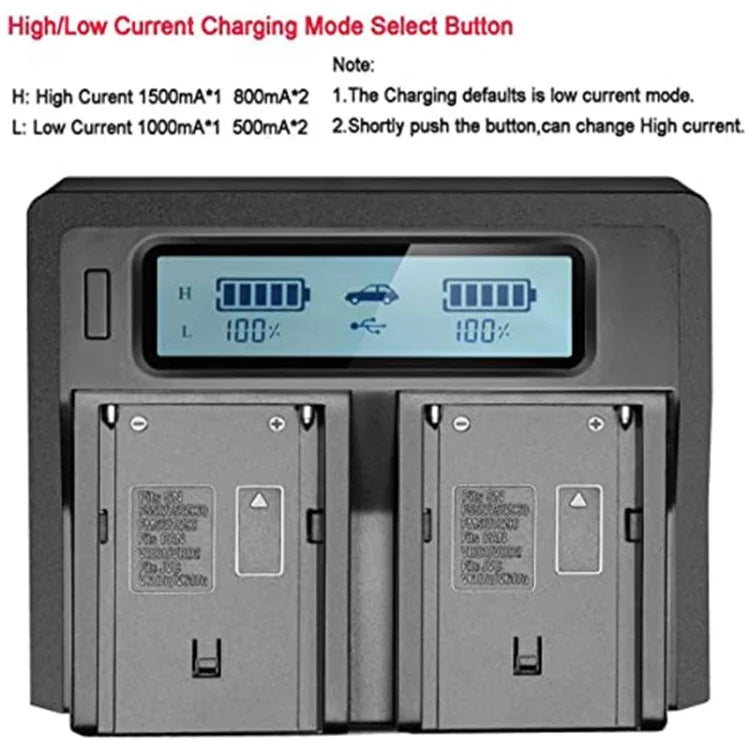 Digitales Zweikanal-Ladegerät mit LCD-Display und USB-Anschluss für Sony BP-U30 / U60 / U90 Akkus, kompatibel mit Sony EX260 / EX280 / FS7