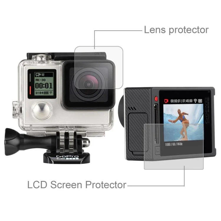 Ultraklare LCD-Displayschutzfolie + Gehäuseglas-Linsenschutzfolie für GoPro HERO4 Silver Kamera, HERO4 Silver