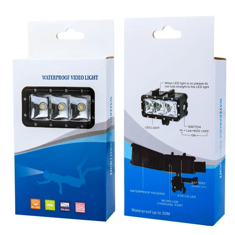 30 m wasserdichte Videoleuchte mit 3 Modi, Taschenlampe mit Basishalterung und Schraube für GoPro, Insta360, DJI und andere Action-Kameras, 30 m wasserdicht