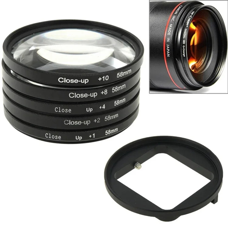 6-in-1 58-mm-Nahaufnahmefilter/Makrofilter + Filteradapterring für GoPro HERO3, 6 in 1 58 mm