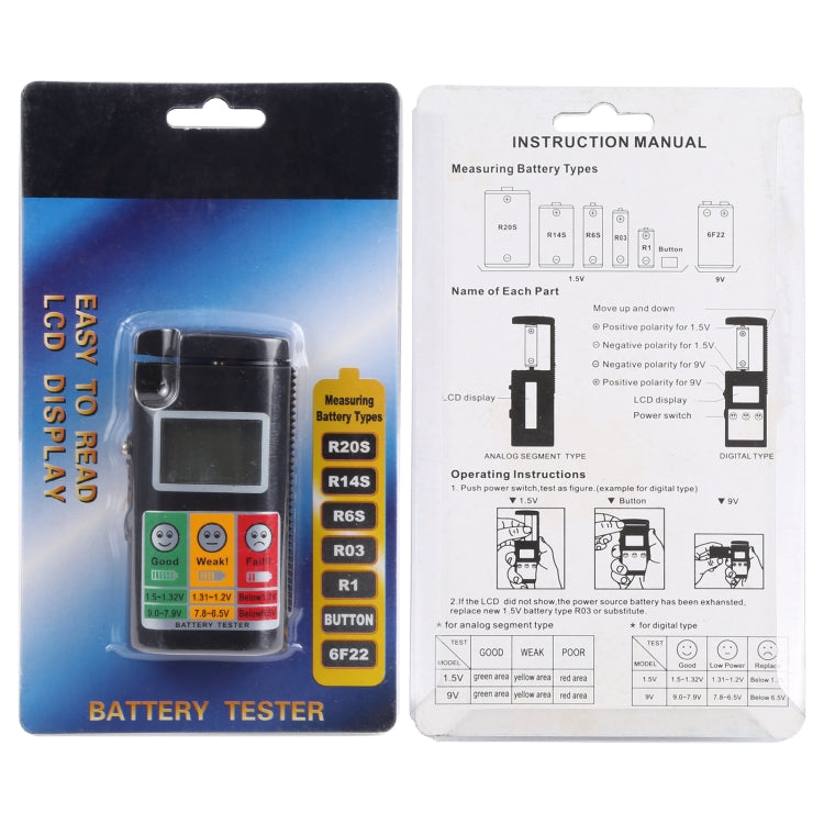 Digitaler LCD-Bildschirm Batterietester für R20S / R14S / R6S / R03 / R1 / Knopf / 6F22