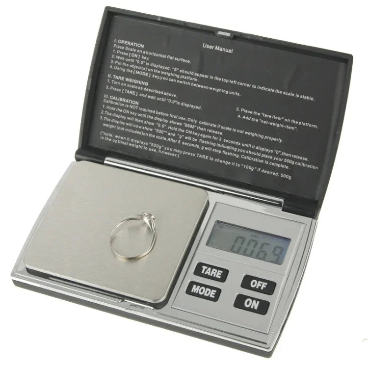 Digitale Waage mit aufklappbarem Display und LCD-Hintergrundbeleuchtung, 100 g / 0,01 g