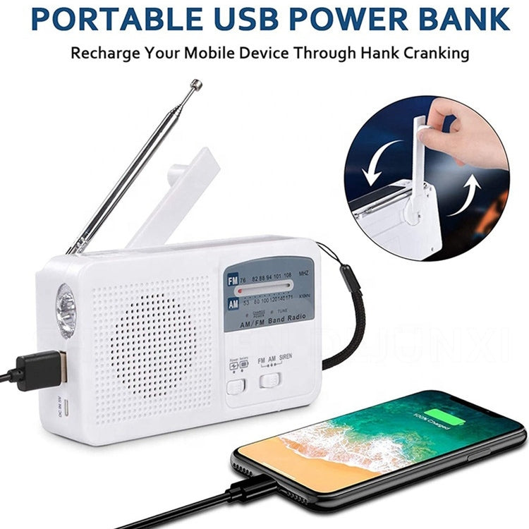 Multifunktionale tragbare Solar- / Kurbel-Dynamo Power LED Taschenlampe mit AM/FM Radio & Handy-Ladegerät, RD369