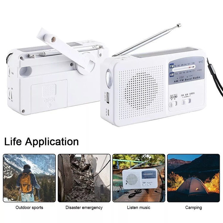 Multifunktionale tragbare Solar- / Kurbel-Dynamo Power LED Taschenlampe mit AM/FM Radio & Handy-Ladegerät, RD369