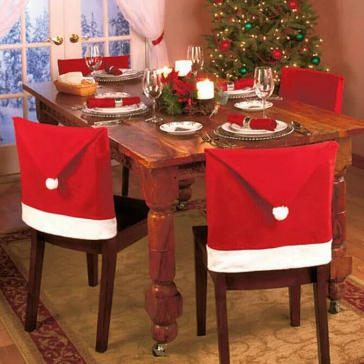 Weihnachtsdeko Stuhlhussen mit roter Mütze, Größe: 65cm x 50cm, Rote Mütze