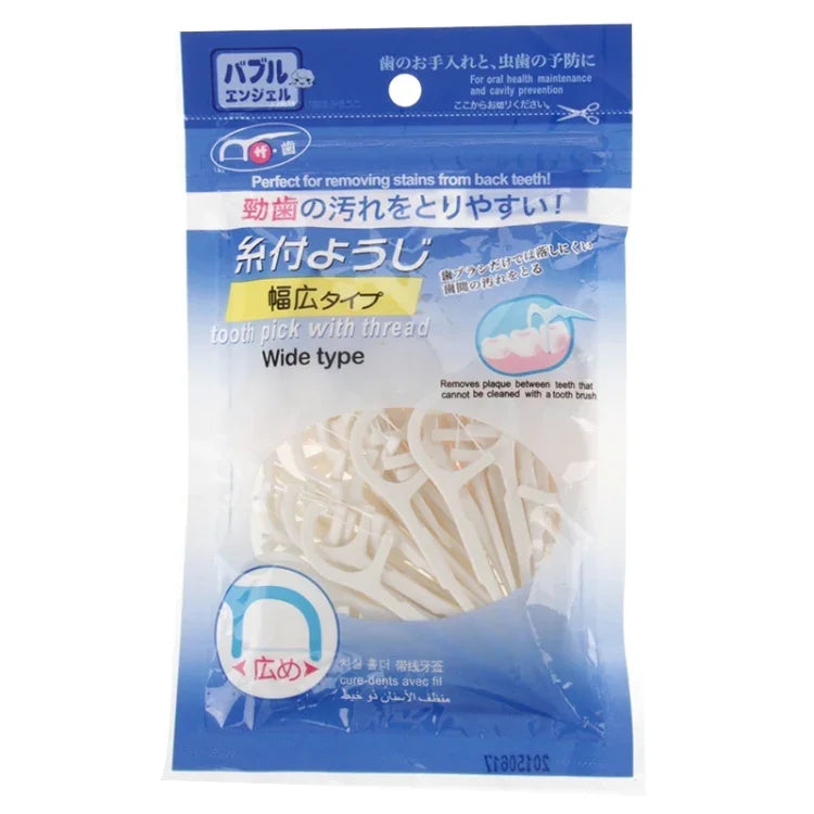 50 STK. Zahnseide-Sticks mit Faden, breit, ABS, 50 Stk.