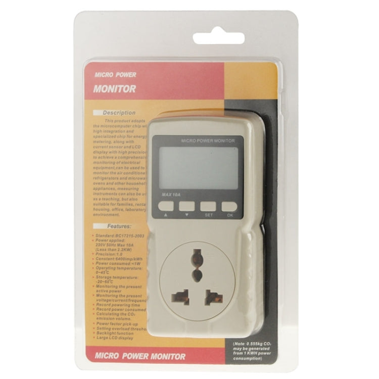 BENETECH GM86 LCD-Anzeige MAX 10A Mikro-Leistungsmesser Energiemessgerät, EU-Stecker