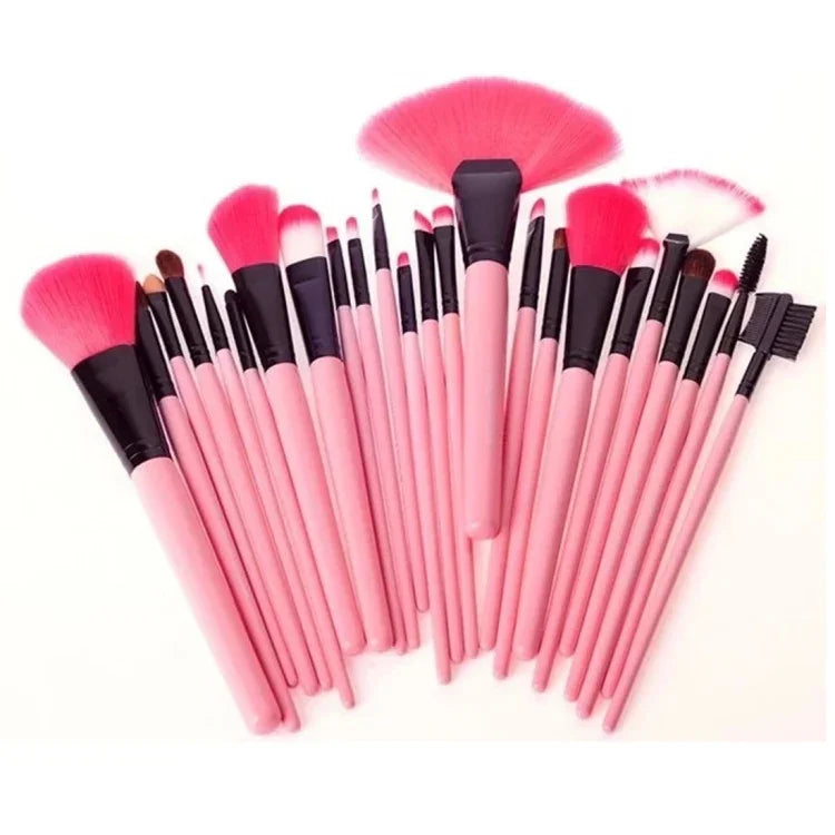 24-teiliges Make-up-Pinselset aus Ziegenhaar mit rosa Griffen und rosa Tasche, 24 Stück