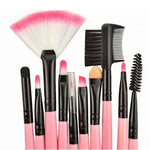 24-teiliges Make-up-Pinselset aus Ziegenhaar mit rosa Griffen und rosa Tasche, 24 Stück