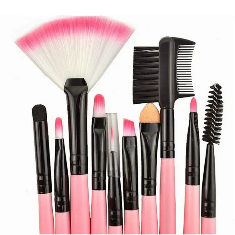 24-teiliges Make-up-Pinselset aus Ziegenhaar mit rosa Griffen und rosa Tasche, 24 Stück