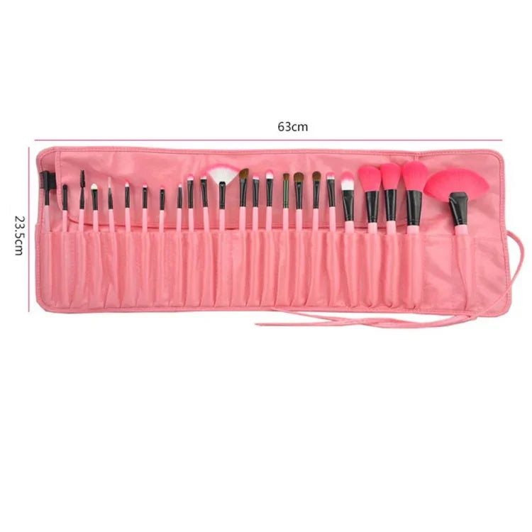 24-teiliges Make-up-Pinselset aus Ziegenhaar mit rosa Griffen und rosa Tasche, 24 Stück