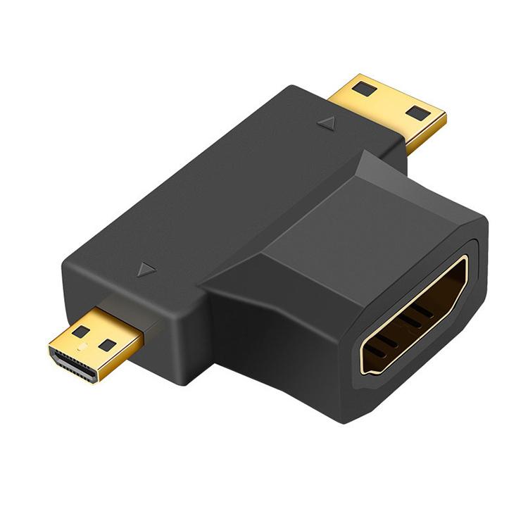 3 in 1 HDMI Buchse zu Mini HDMI Stecker + Micro HDMI Stecker Adapter, HDMI Buchse zu Mini HDMI+Micro HDMI
