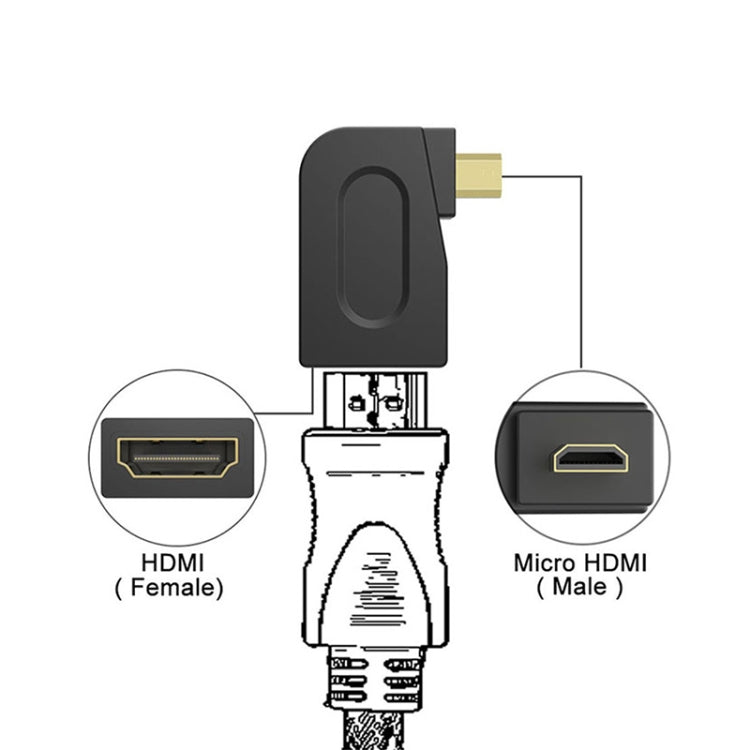 Goldbeschichteter Micro HDMI Stecker auf HDMI 19-polige Buchse Adapter mit 90-Grad-Winkel, Micro HDMI zu HDMI