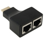30m HDMI zu Dual-Port RJ45 Netzwerk-Kabelverlängerung über Cat 5e/6 3D HDTV, Dual RJ45 Schwarz