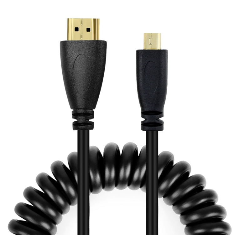 Version 1.4, Vergoldetes Micro HDMI Stecker zu HDMI Stecker Spiralkabel, Unterstützt 3D / Ethernet, Länge: 60cm (verlängerbar bis 2m), Micro HDMI AM zu HDMI AM