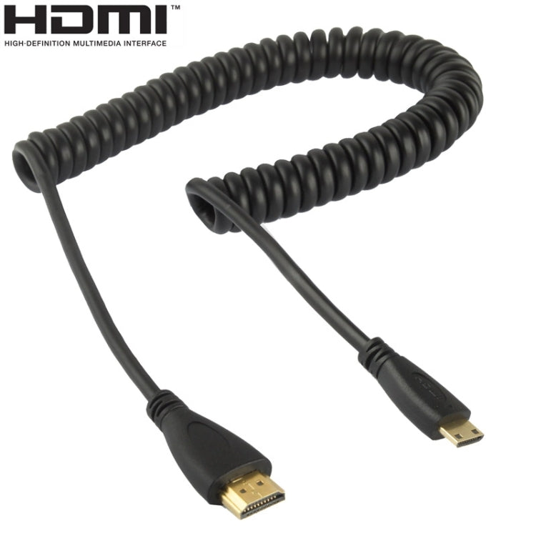 1.4 Version, vergoldetes Mini HDMI Stecker zu HDMI Stecker Spiralkabel, unterstützt 3D / Ethernet, Länge: 60cm (verlängerbar bis 2m), Mini HDMI AM zu HDMI AM