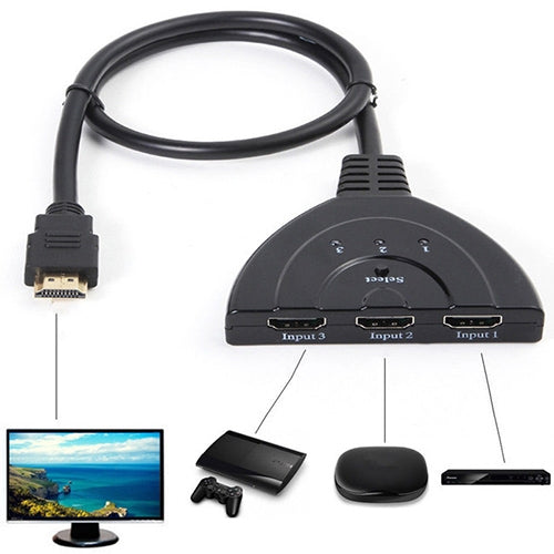 3x1 Pigtail HDMI Umschalter bis zu 1080P (vergoldet), 1080P