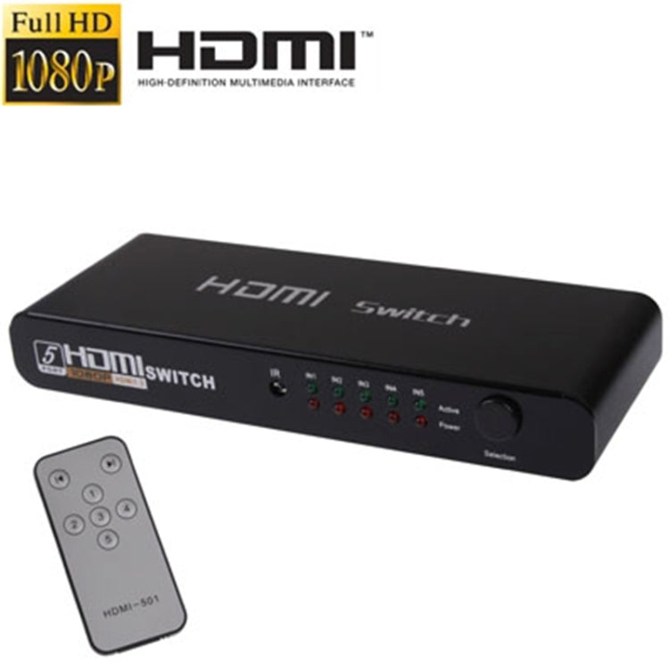 5 Ports Full HD 1080P HDMI Umschalter mit Schalter & Fernbedienung, Version 1.3 (5 Ports HDMI Eingang, 1 Port HDMI Ausgang), Version 1.3
