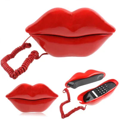 Telefon mit sexy roten Lippen in Form eines kabelgebundenen Telefons, Telefon mit sexy roten Lippen