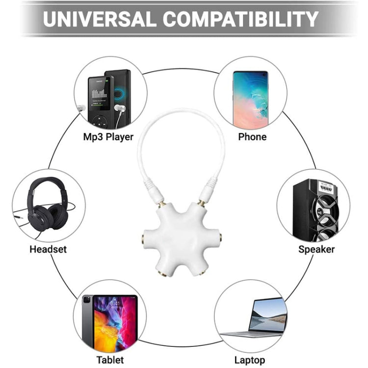 6-fach Audio-Splitter Kopfhöreranschluss mit 3,5 mm Audiokabel, kompatibel mit Telefonen, Tablets, Kopfhörern, MP3-Player, Auto-/Heim-Stereoanlage & mehr