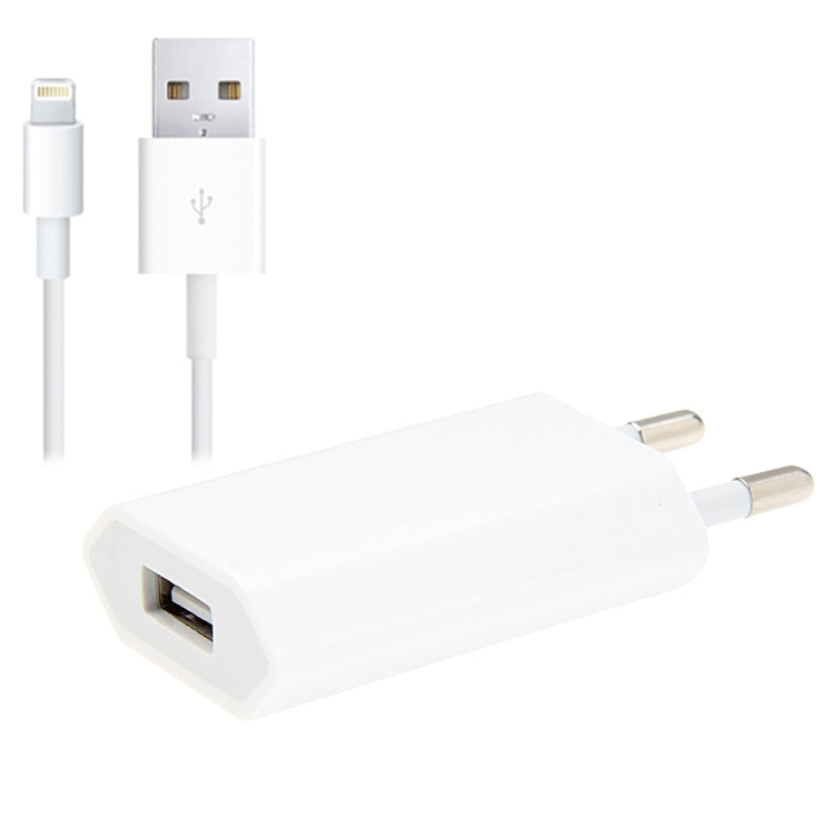 2-in-1 5V 1A EU Stecker Reiseladeadapter mit 1m 8-Pin Kabel für iPhone