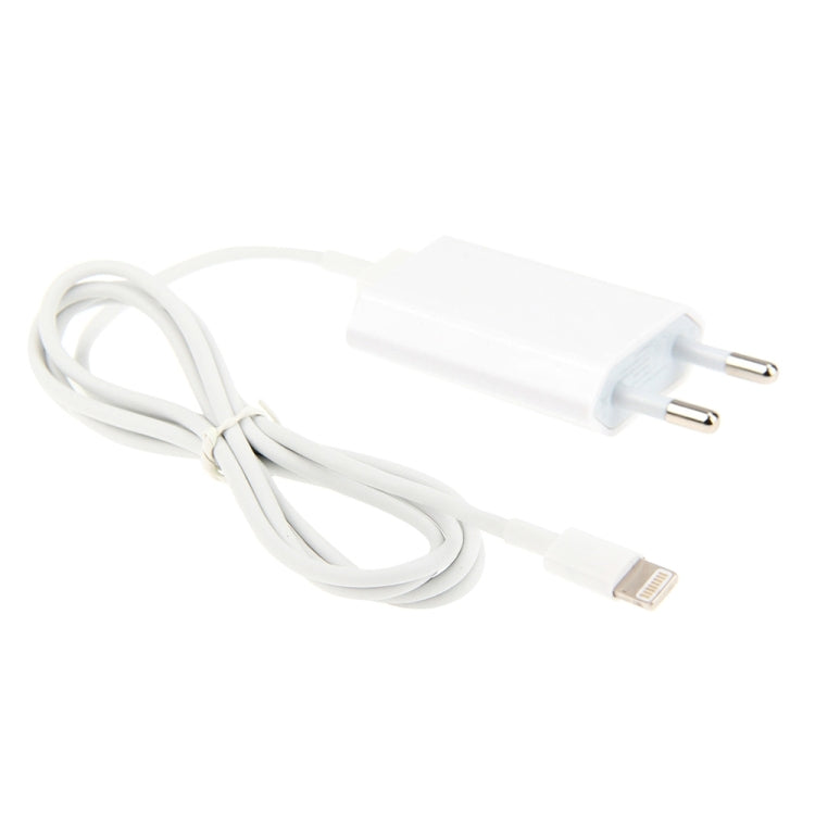 2 in 1 5V 1A EU Plug Travel Charger Adapter with 1m 8-pin Cable For iPhone