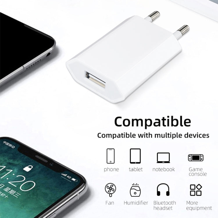 2 in 1 5V 1A EU Plug Travel Charger Adapter with 1m 8-pin Cable For iPhone