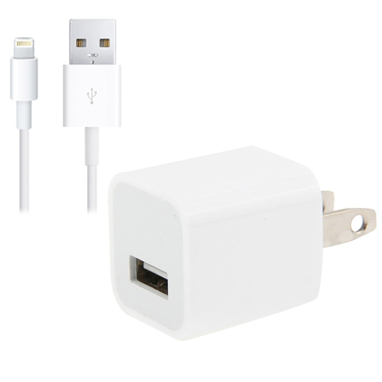 2-in-1 5V 1A US-Stecker Reise-Ladeadapter mit 1m 8-Pin Kabel für iPhone