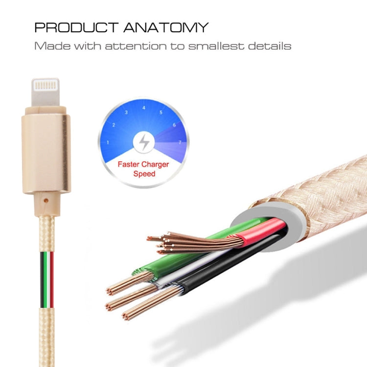 1m Gewebtes Metallkopf 8-Pin-auf-USB Daten-Sync-Ladekabel für iPhone, iPad